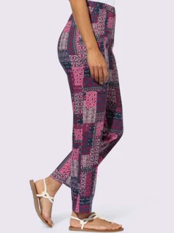 Pantalon longueur cheville à motif patchwork avec ceinture élastique