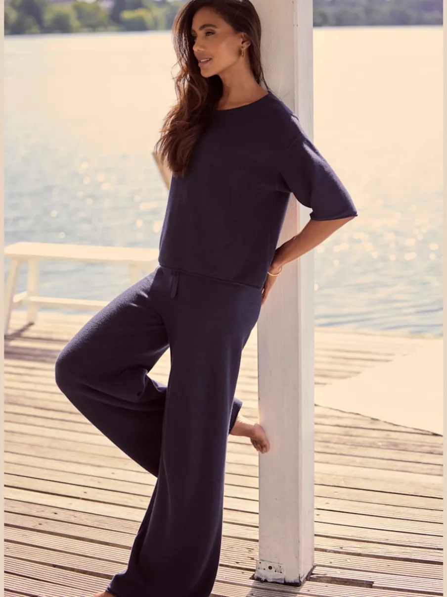 Pantalon lounge avec ceinture élastique et jambes larges