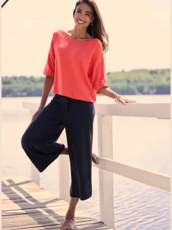 Pantalon lounge en tricot doux avec ceinture élastique et large coupe