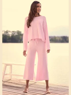 Pantalon lounge en tricot doux avec ceinture élastique et large coupe