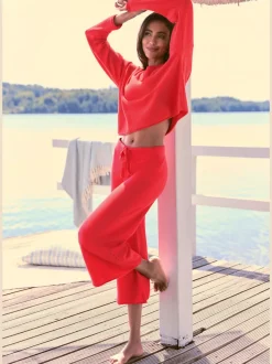 Pantalon lounge en tricot doux avec ceinture élastique et large coupe