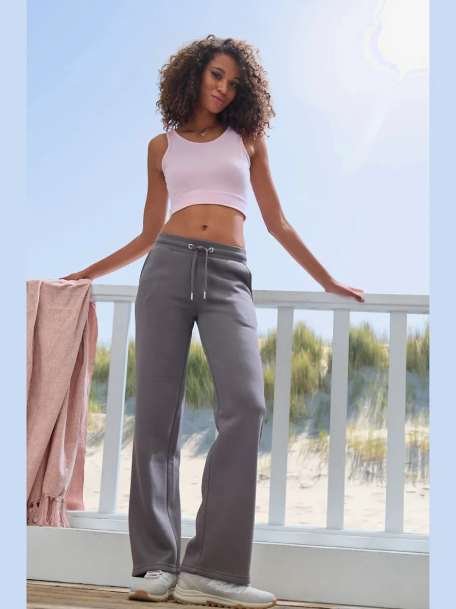 Pantalon molletonné à jambes larges avec poches latérales et coulisse