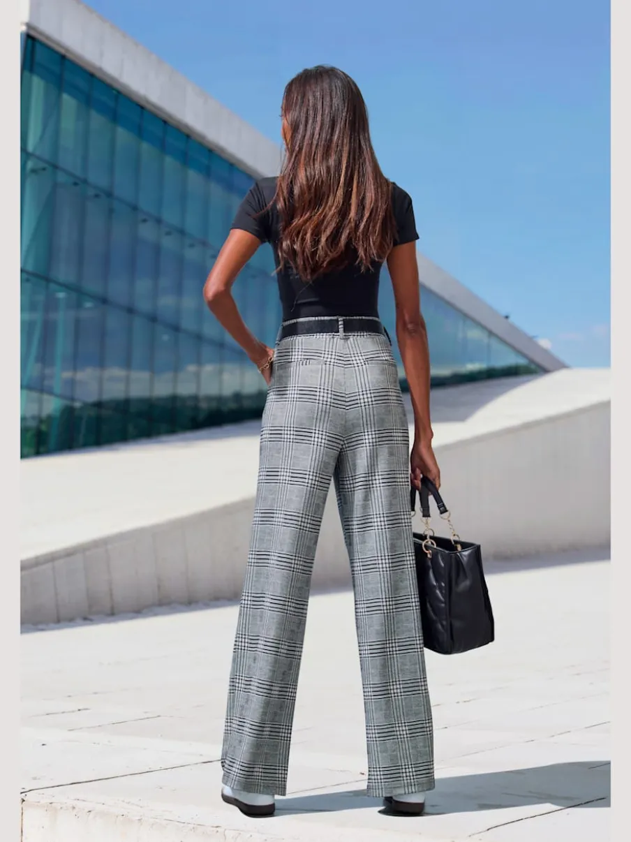 Pantalon à motifs à jambes larges et taille haute