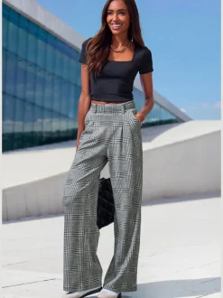 Pantalon à motifs à jambes larges et taille haute
