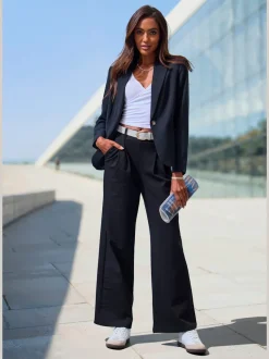 Pantalon à motifs à jambes larges et taille haute