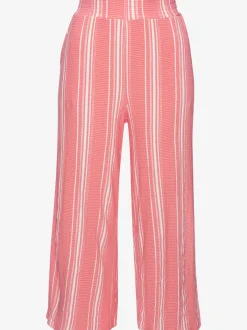 Pantalon 7/8 pantalon décontracté avec bords-côtes smockés extra-larges à rayures