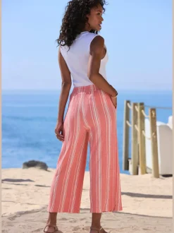 Pantalon 7/8 pantalon décontracté avec bords-côtes smockés extra-larges à rayures