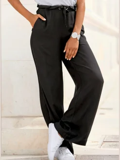 Pantalon paperbag à coulisse avec poches latérales et coupe ample