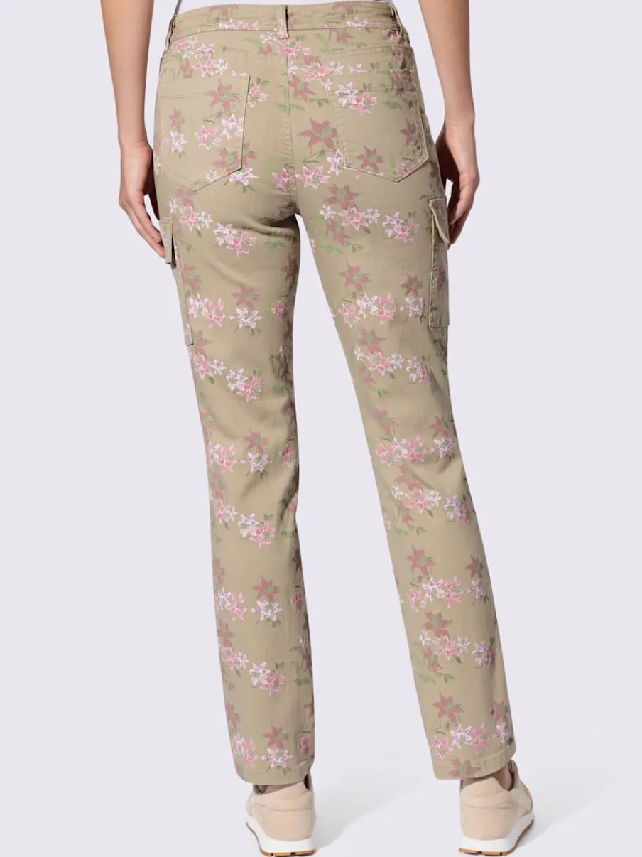 Pantalon à poches cargo avec imprimé floral subtile