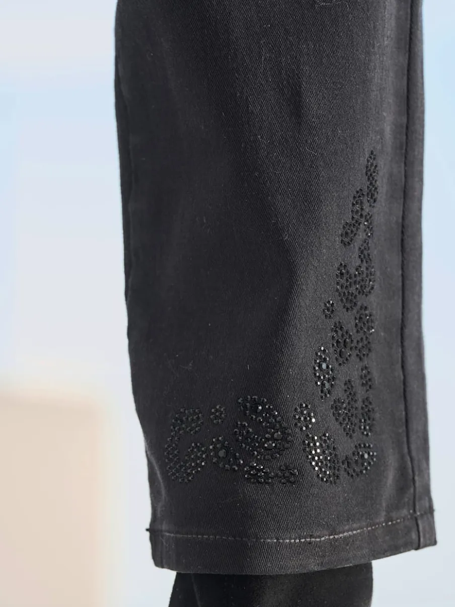 Pantalon 5 poches petites pierres brillantes fantaisie