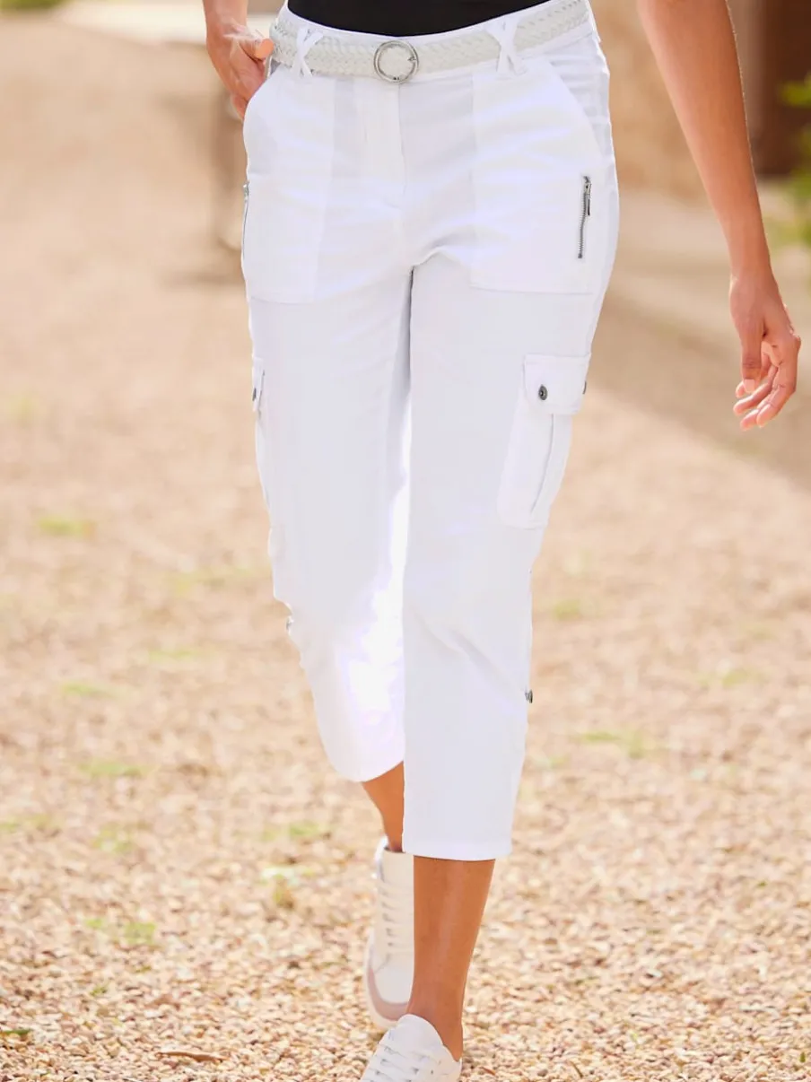 Pantalons cargo en coton coupe raccourcie avec poches