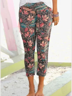 Pantalons décontractés 7/8 avec imprimé tropical unique