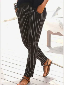 Pantalons de plage légers avec ceinture élastique rayée