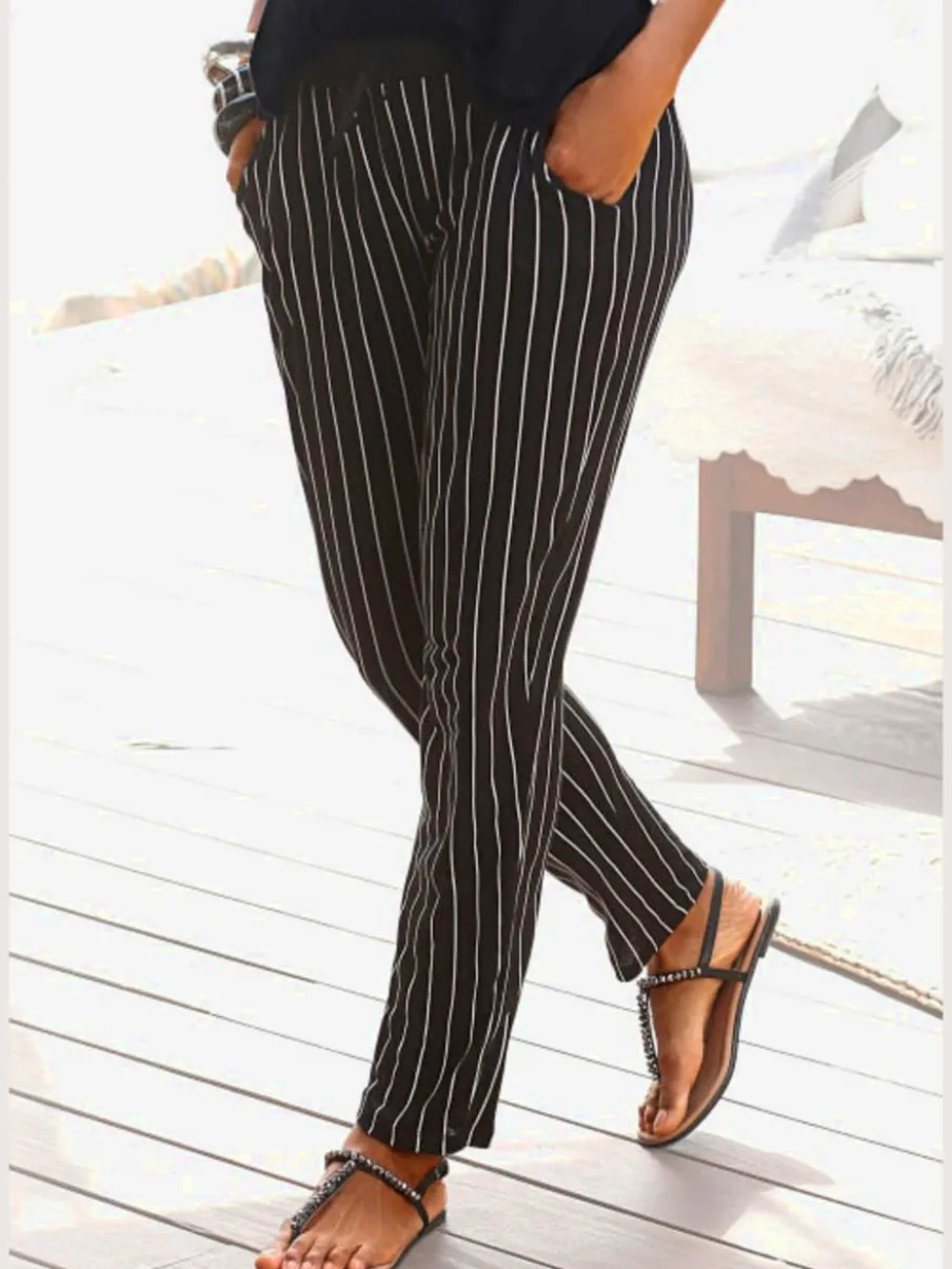 Pantalons de plage légers avec ceinture élastique rayée