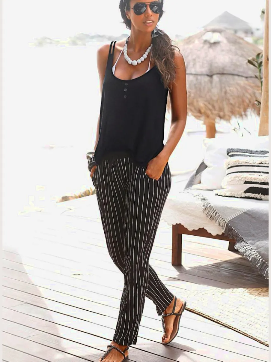 Pantalons de plage légers avec ceinture élastique rayée