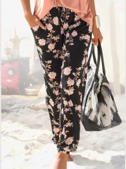 Pantalons d'été légers avec impression florale et poches
