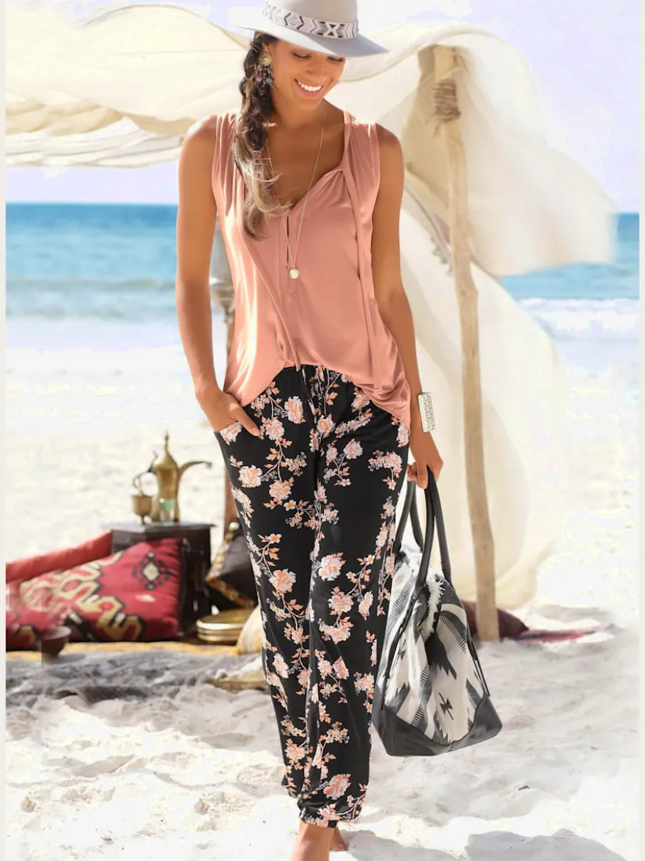 Pantalons d'été légers avec impression florale et poches