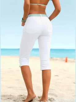 Pantalons 3/4 en coton avec fentes et poches