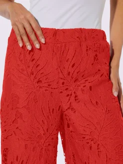 Pantalons en dentelle avec ceinture élastique et larges jambes