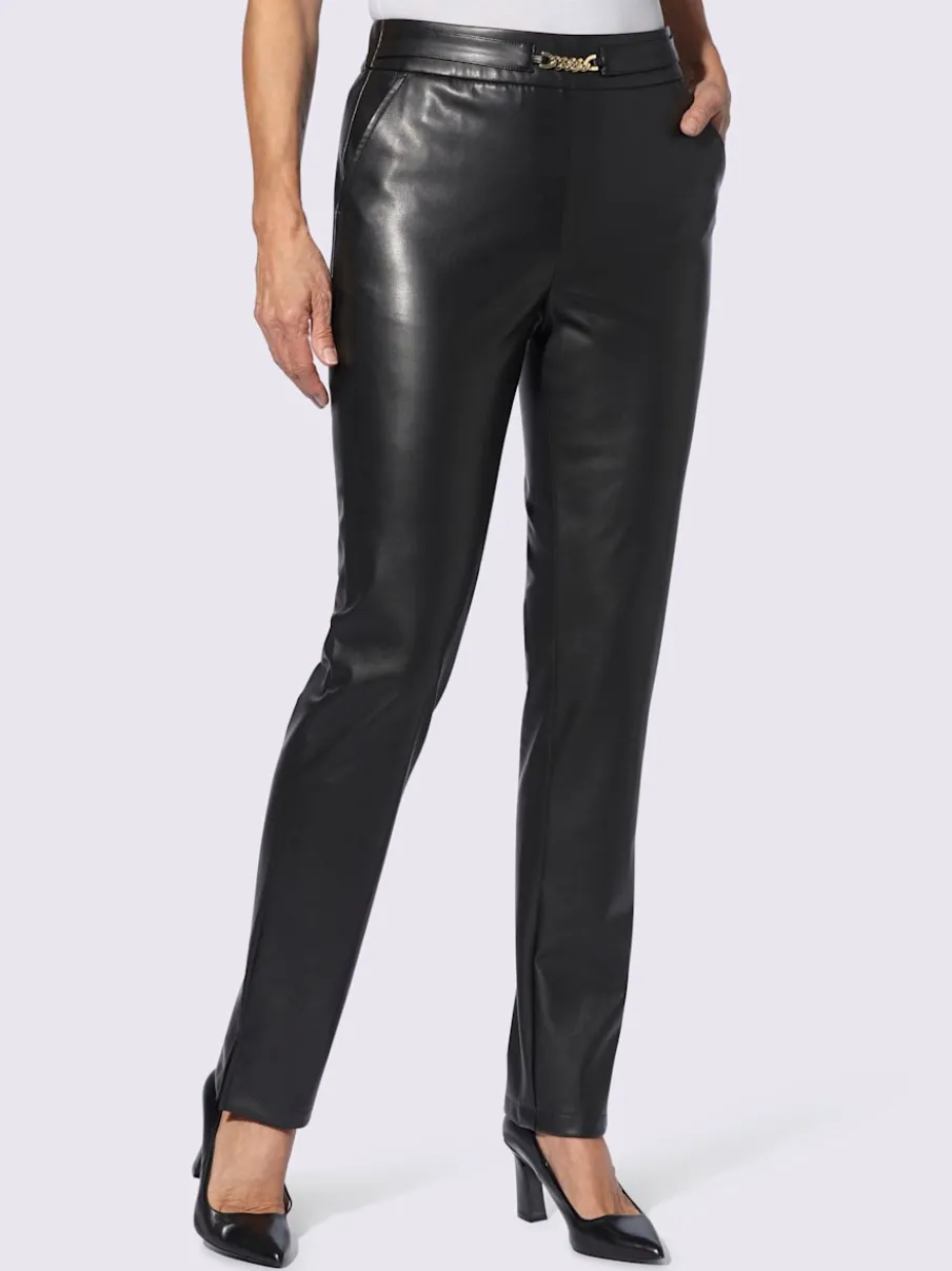 Pantalons en synthétique avec ceinture décorative et poches