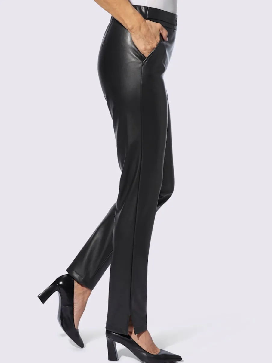Pantalons en synthétique avec ceinture décorative et poches