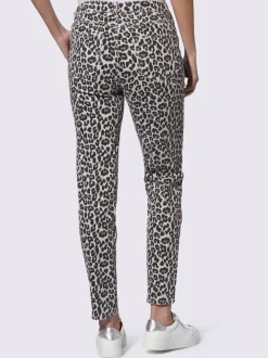 Pantalons extensibles avec motif léopard et poches latérales