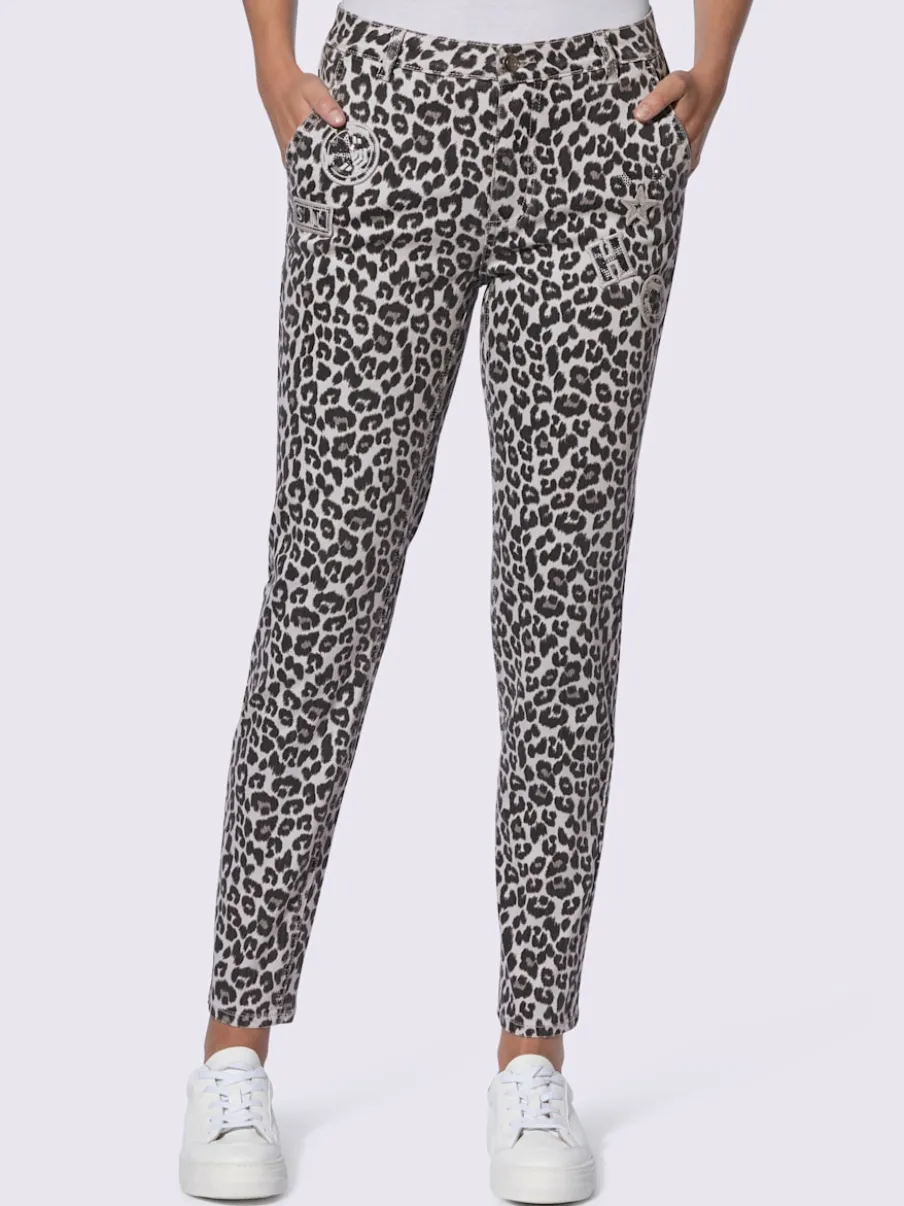 Pantalons extensibles avec motif léopard et poches latérales
