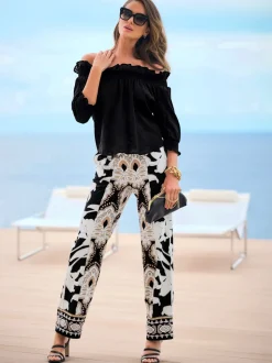 Pantalons imprimés avec bordures et poches latérales