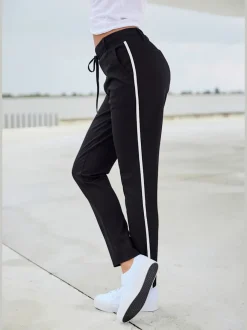 Pantalons jogpants doux à rayures et bords-côtes