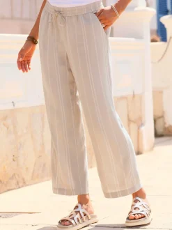 Pantalons larges avec rayures jacquard en lin léger