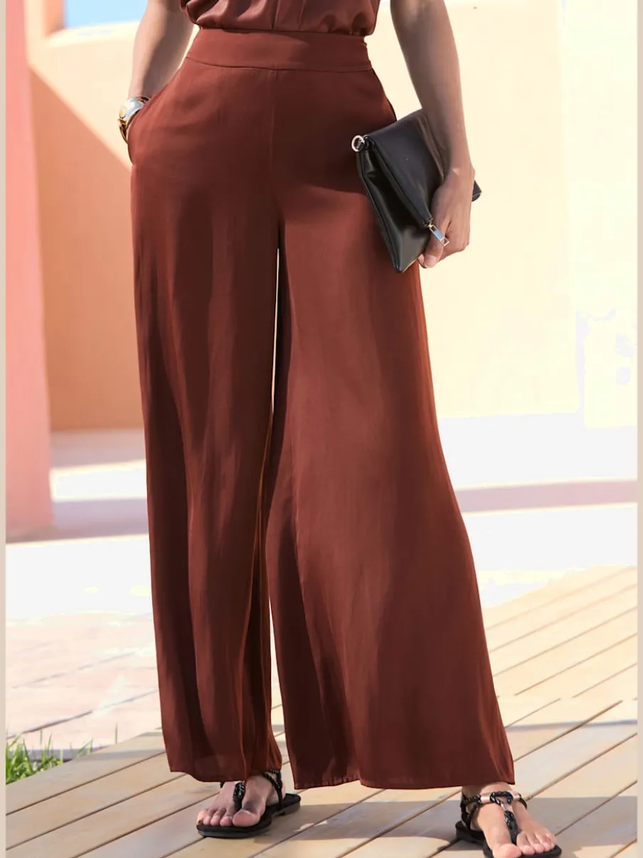 Pantalons larges en satin avec ceinture élastique confortable