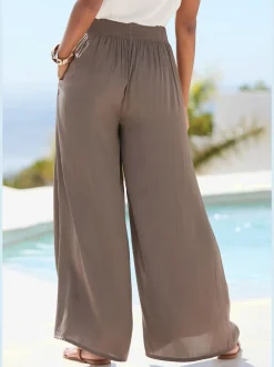 Pantalons larges en satin avec ceinture élastique confortable