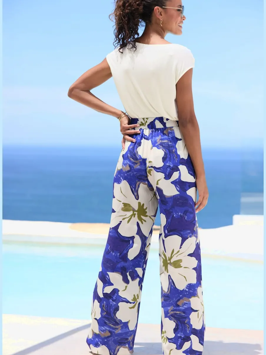 Pantalons élastiques avec ceinture à nouer et imprimé