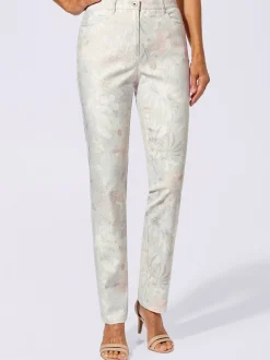 Pantalon slim jacquard à motifs floraux en 5 poches
