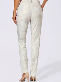 Pantalon slim jacquard à motifs floraux en 5 poches