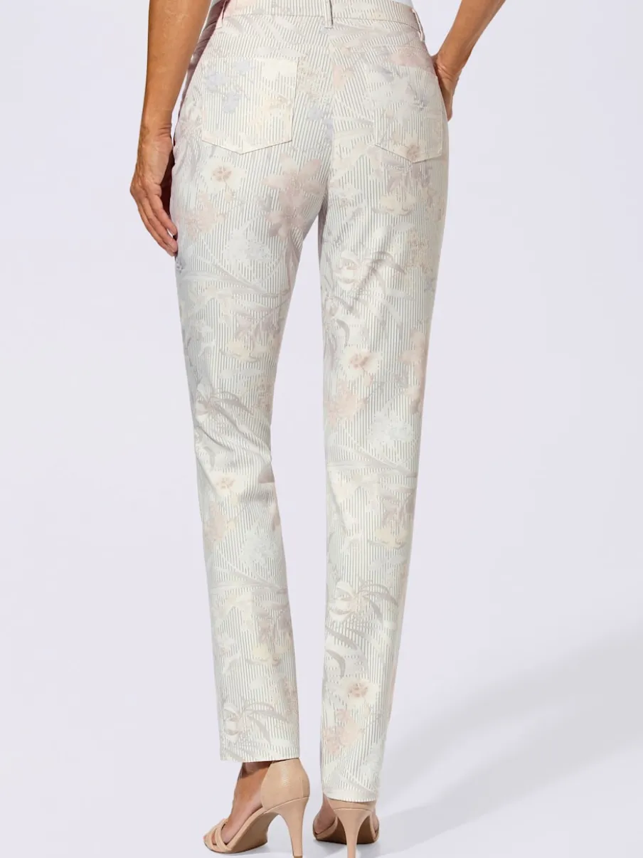Pantalon slim jacquard à motifs floraux en 5 poches