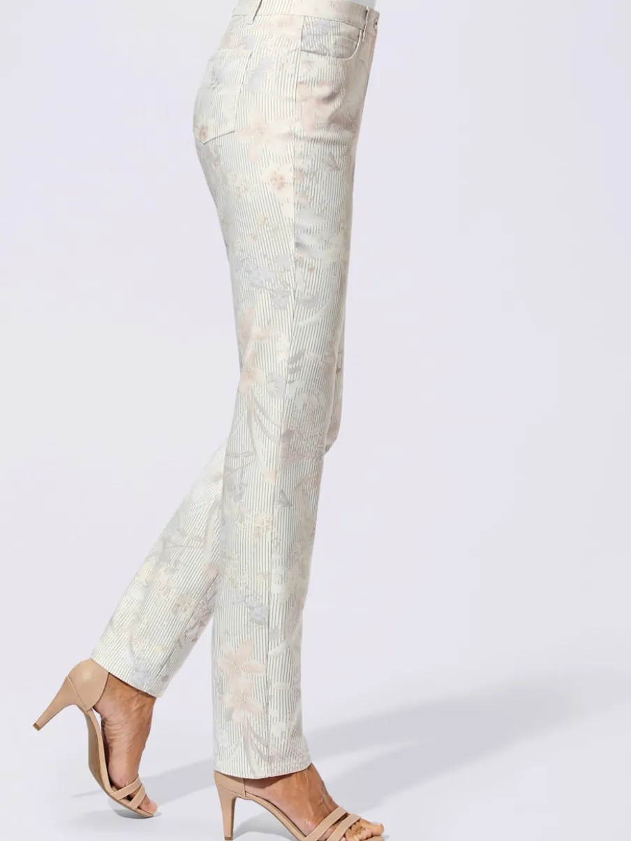Pantalon slim jacquard à motifs floraux en 5 poches