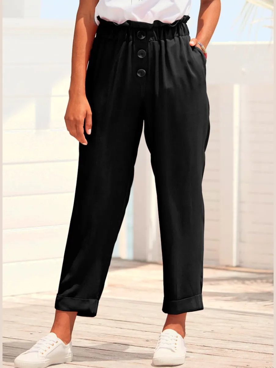 Pantalons paperbag légers avec taille élastique et poches