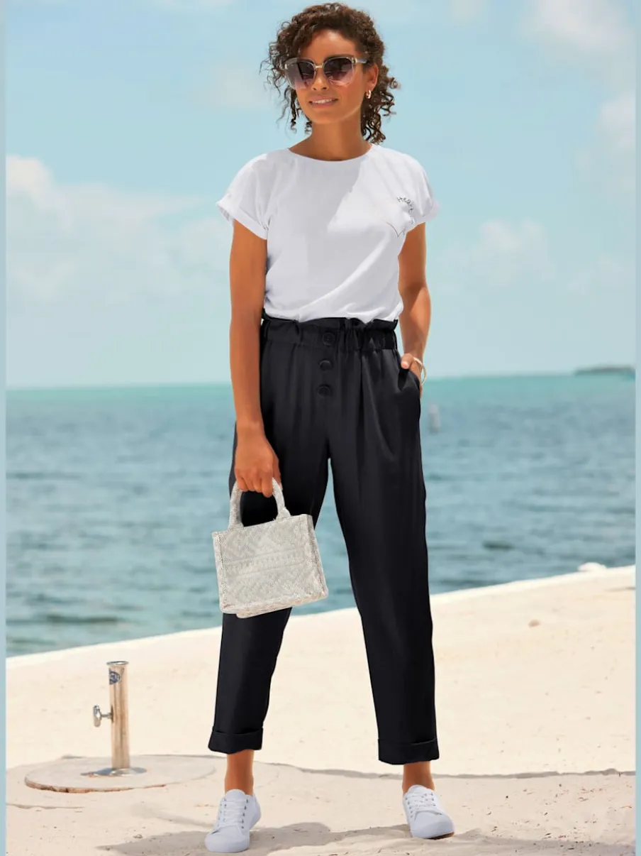 Pantalons paperbag légers avec taille élastique et poches