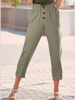Pantalons paperbag légers avec taille élastique et poches