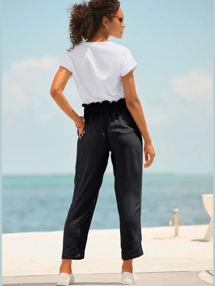 Pantalons paperbag légers avec taille élastique et poches