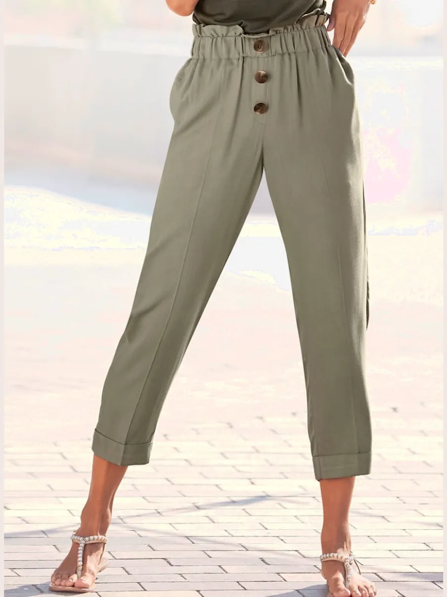 Pantalons paperbag légers avec taille élastique et poches
