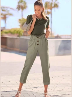 Pantalons paperbag légers avec taille élastique et poches