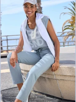 Pantalon sweat 7/8 avec ceinture élastique et poches confortables