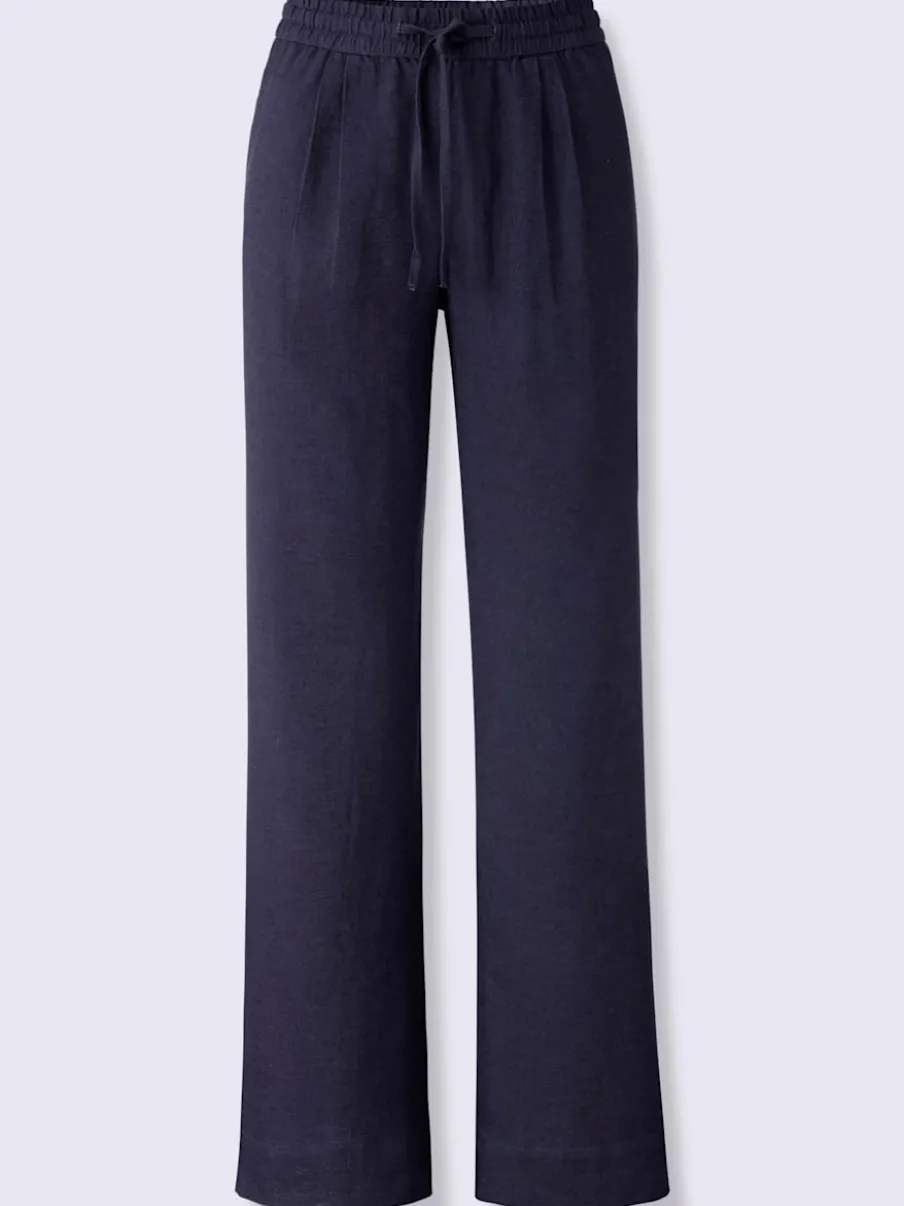 Pantalon taille haute en lin avec ceinture élastique et pinces