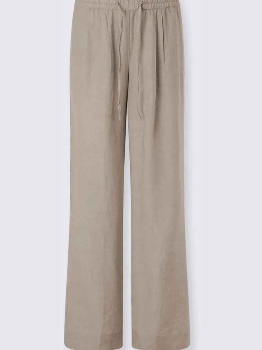 Pantalon taille haute en lin avec ceinture élastique et pinces