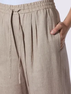 Pantalon taille haute en lin avec ceinture élastique et pinces
