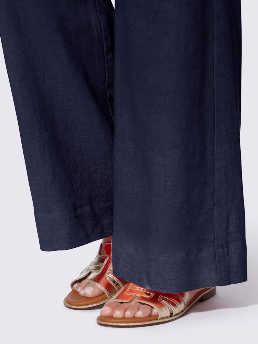 Pantalon taille haute en lin avec ceinture élastique et pinces