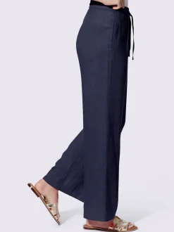 Pantalon taille haute en lin avec ceinture élastique et pinces