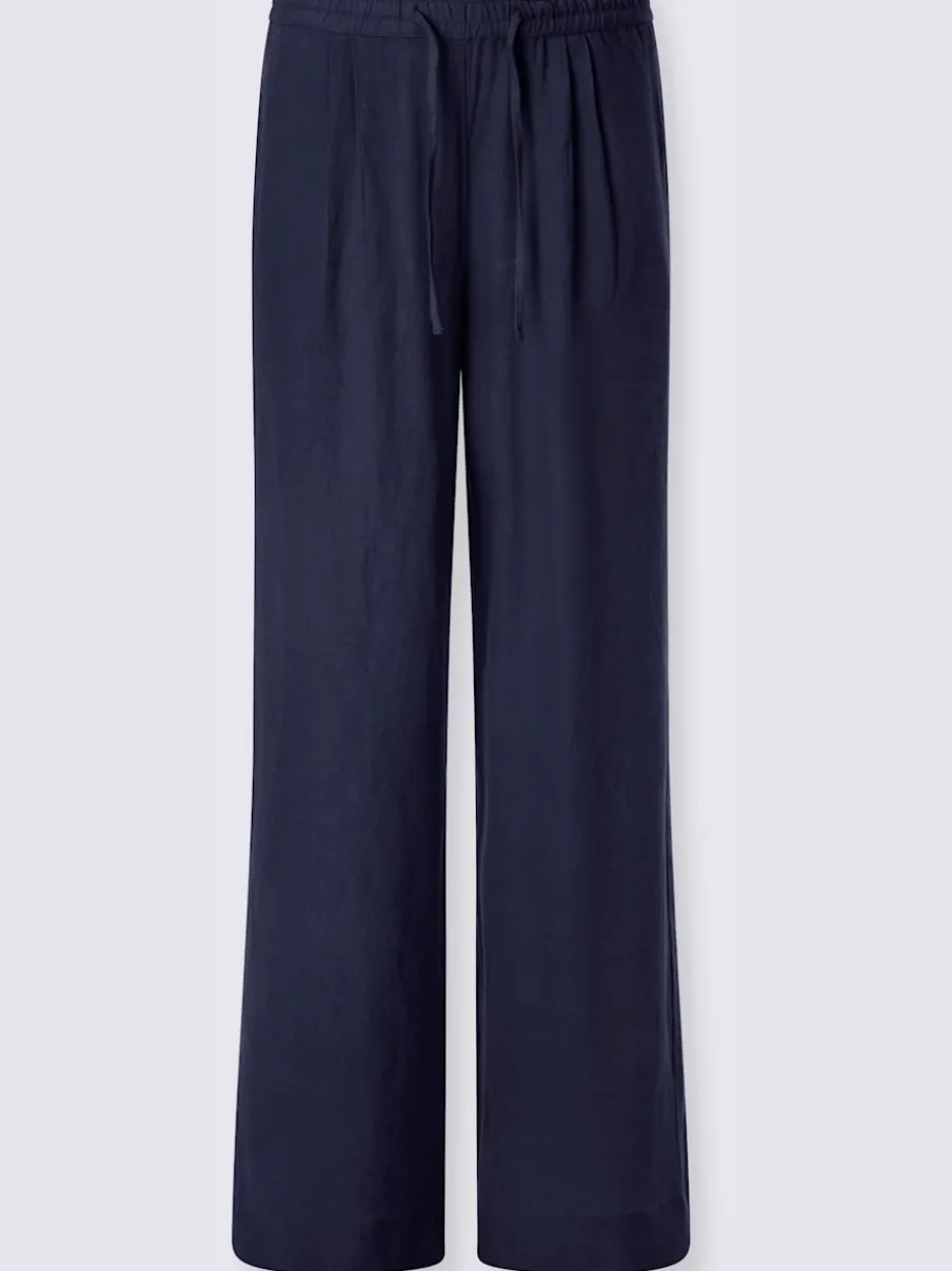 Pantalon taille haute en lin avec ceinture élastique et pinces
